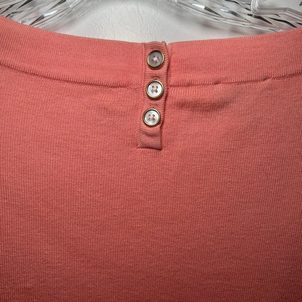 Talbots Womens XL Coral Pink Boat Neck 3/4 Sleeve Button Back Knit Sweater Top